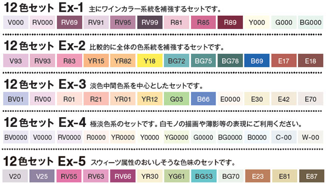 Ｔｏｏ　コピックスケッチ　１２色セット（Ex-1，Ex-2，Ex-3，Ex-4，Ex-5）