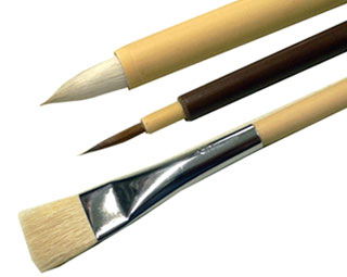 日本画用筆3本セット（面相筆、平筆、隈取筆）[精雲堂]（日本画／絵手紙用筆）